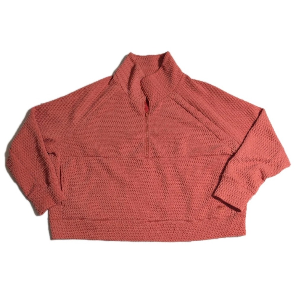 L.L.Bean Women's 2X Plus Waffle Knit Quarter Zip Pullover Coral Pink